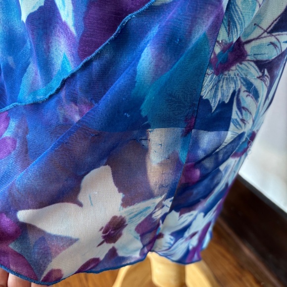 Vintage 90s Y2K Strapless Floral Blue & Purple High Low Dress - Picture 9 of 13